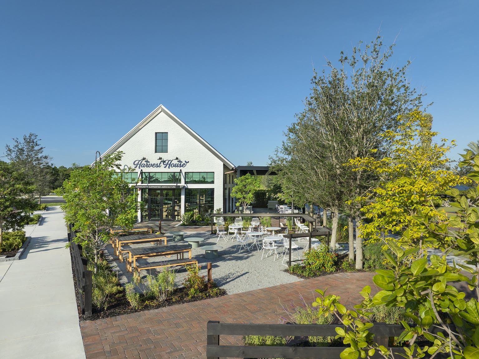 Harvest House, the farm store at Newfield Farm, with its patio